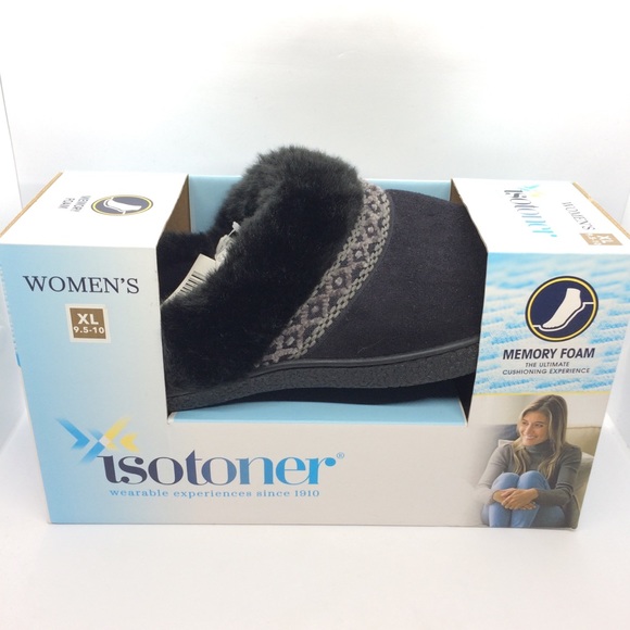 !!SOLD!! ISOTONER NWT WOMEN'S MEMORY FOAM SLIPPERS BLACK XL 9.5-10